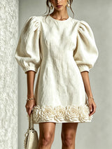 Hélène | Robe Fleurie Chic à Manches Bouffantes