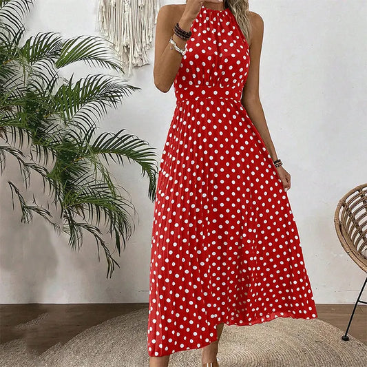 Robe maxi femme à pois avec col halter