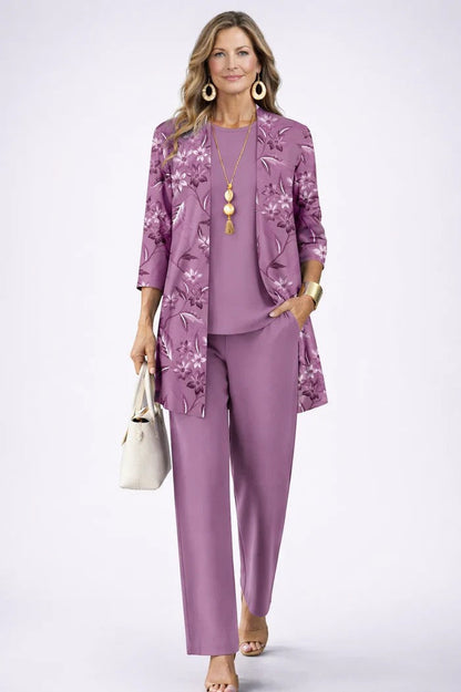 Ensemble trois pièces femme avec cardigan imprimé