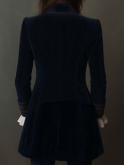 Athénaïs | Veste Longue Brodée Vintage Bleu Marine