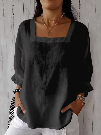 Blouse femme à col carré et manches longues