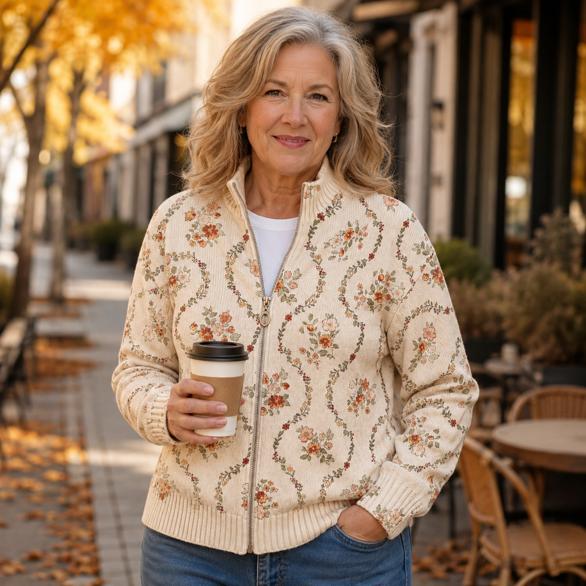 Vivienne | Cardigan Zippé Vigne Fleurie