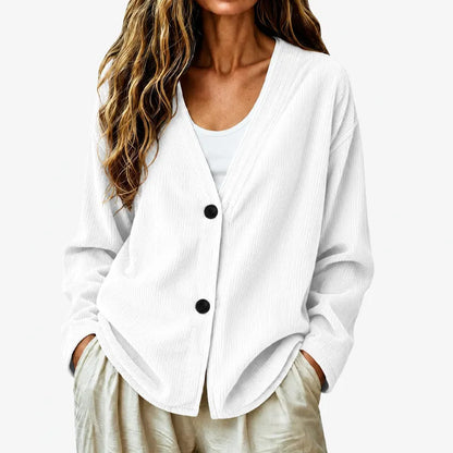 Cardigan femme côtelé à col V boutonné