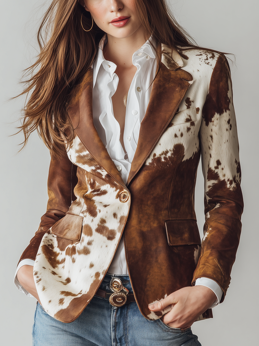 Agathe | Blazer Vintage Imprimé Vache Éco-Responsable