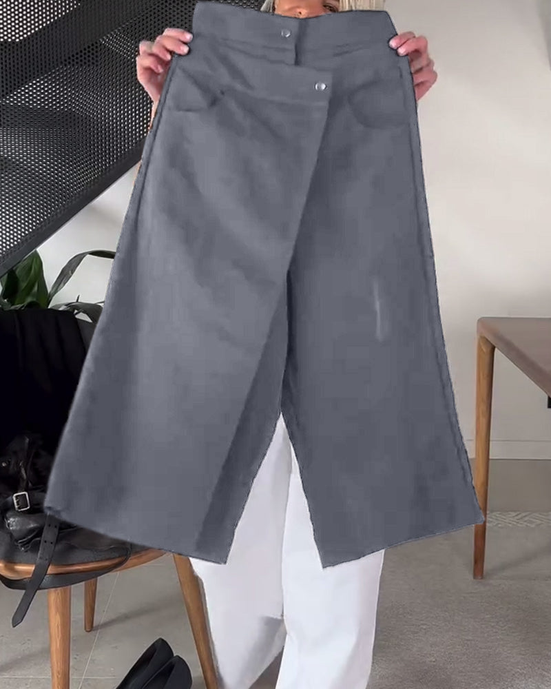Pantalon femme asymétrique à jambes larges