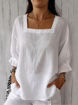 Blouse femme à col carré et manches longues