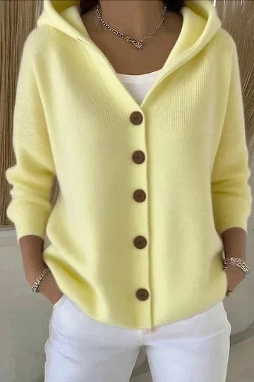 Cardigan femme à capuche boutonné coupe ample
