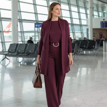 Ensemble femme trois pièces avec cardigan long
