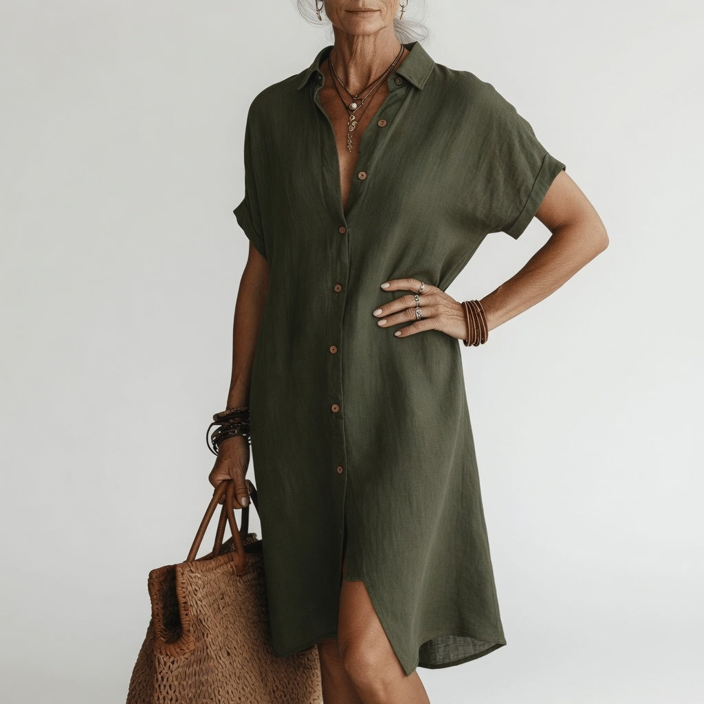 Timéa™ — Robe-chemise midi respirante à l’élégance parisienne