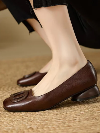 Ballerines femme en cuir à bout carré élégant