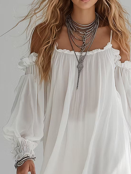 Mélusine | Robe mini fluide de style bohème à épaules dénudées