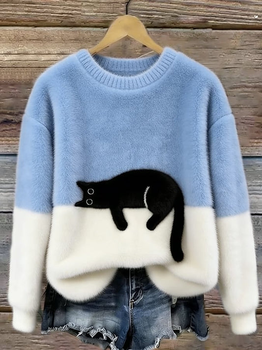 Émeline | Pull Oversize Élégant Imprimé Chat