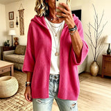 Cardigan femme en maille à capuche manches 3/4