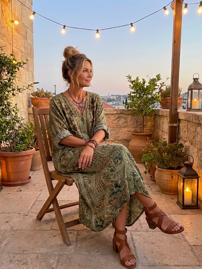 Robe midi bohème femme boutonnée à imprimé floral