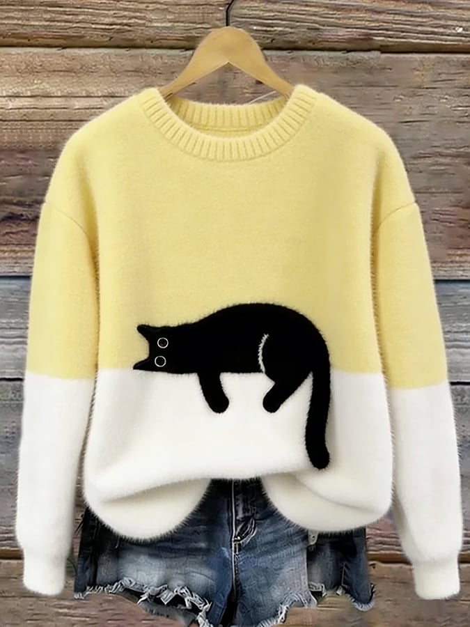 Émeline | Pull Oversize Élégant Imprimé Chat