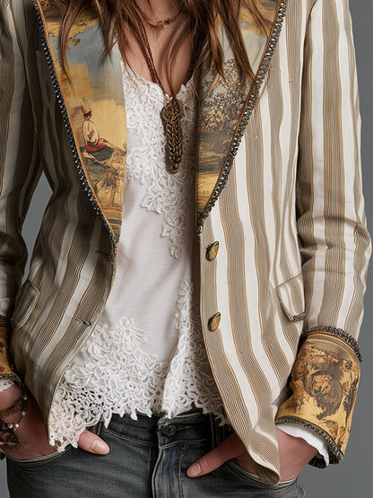 Suzanne | Blazer Bohème Rayé à Col Imprimé