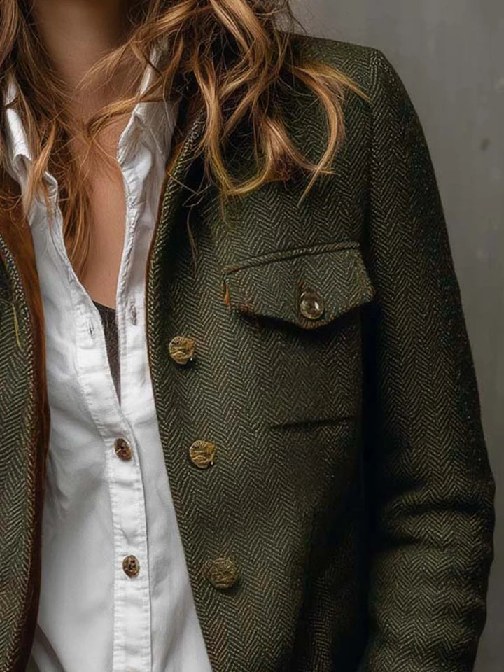 Honorine | Blazer Vintage Chevrons à Liserés Contrastants