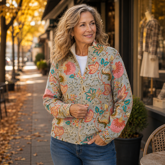 Coralie | Cardigan Zippé Jardin Fleuri Vintage