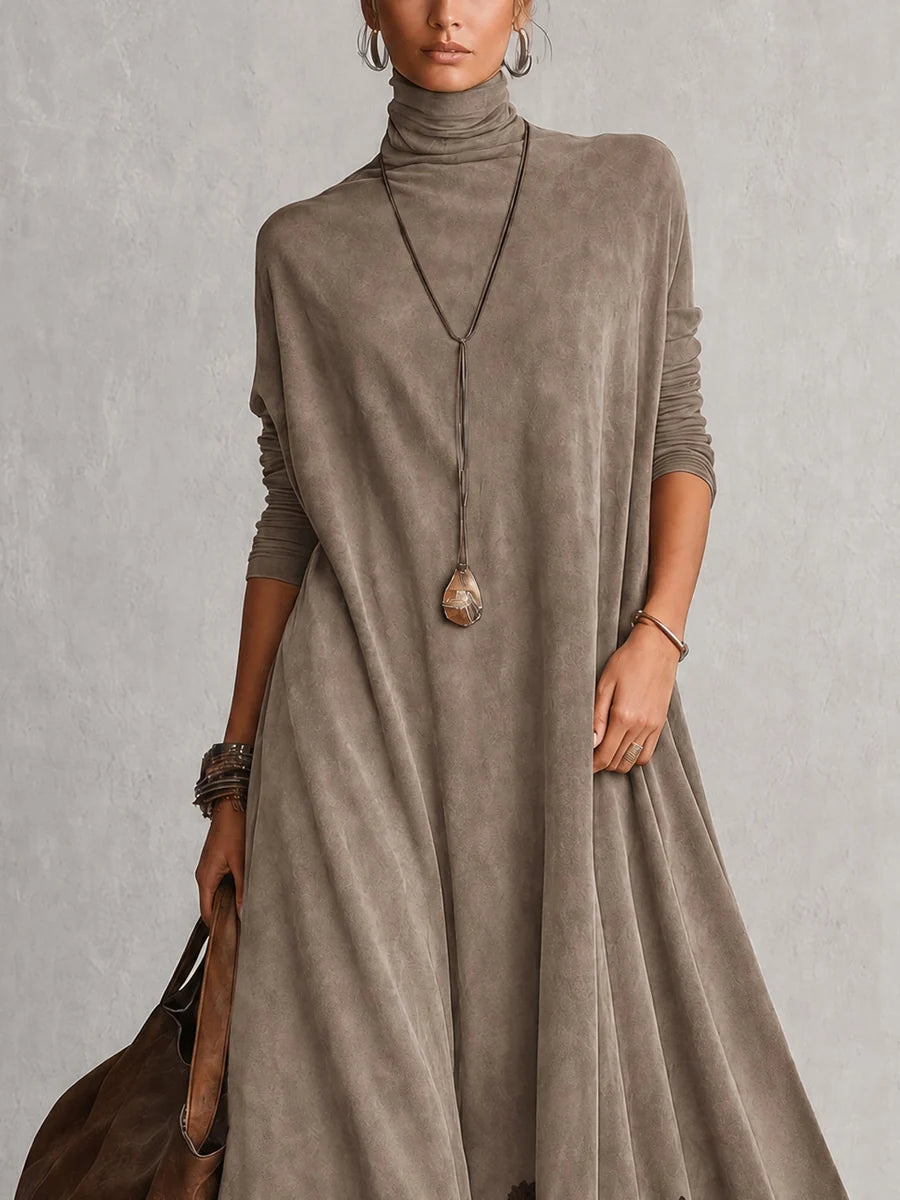 BRUNELLA | Robe longue effet daim avec ourlet en dentelle