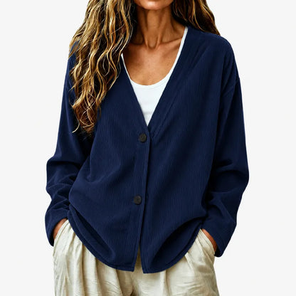 Cardigan femme côtelé à col V boutonné