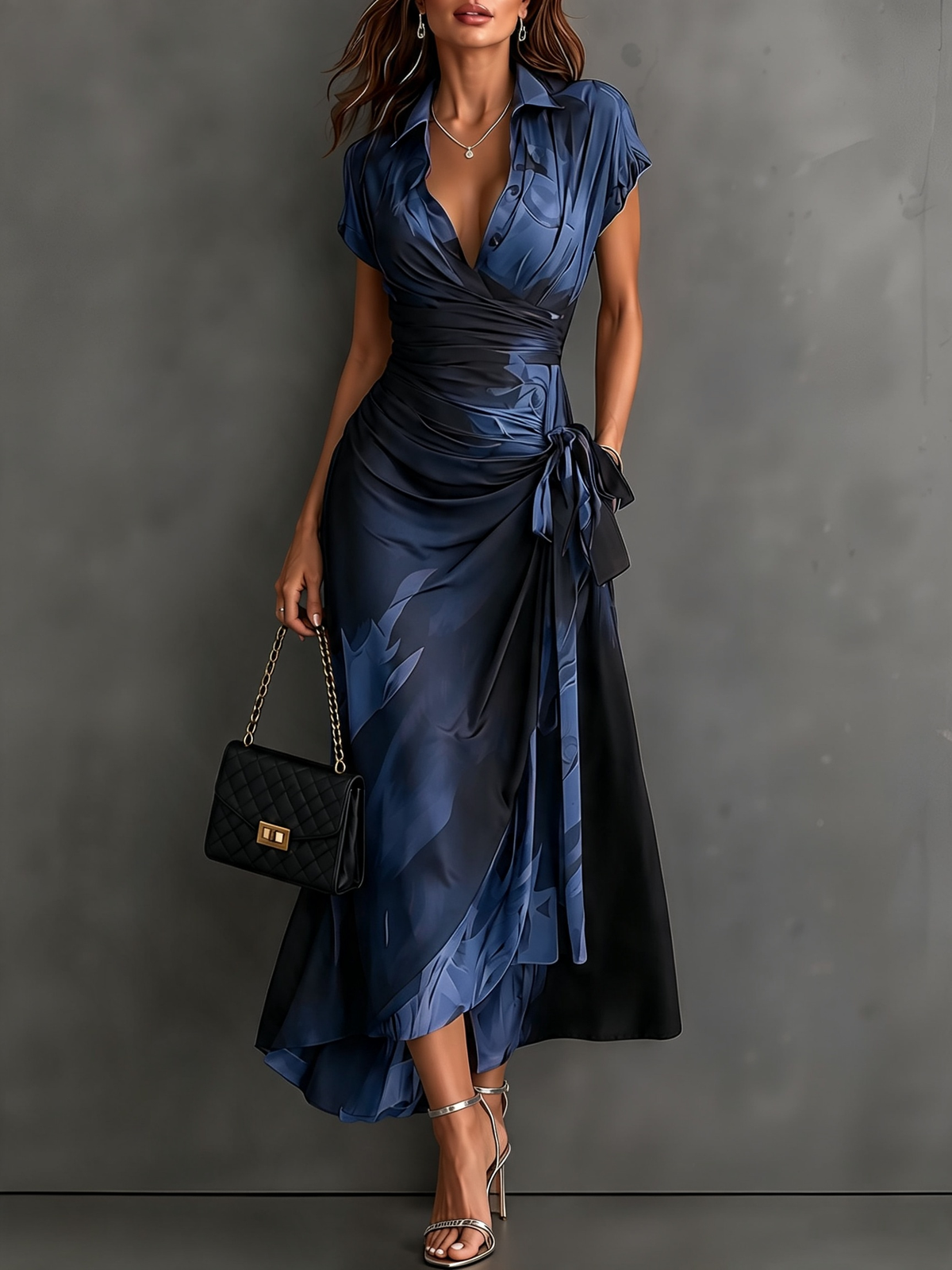 Bérénice | Robe Midi Portefeuille à Imprimé Aquarelle