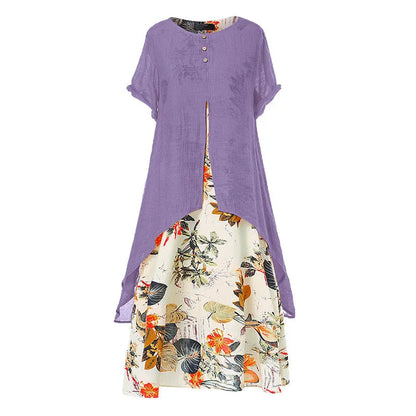 Robe femme superposée à imprimé floral