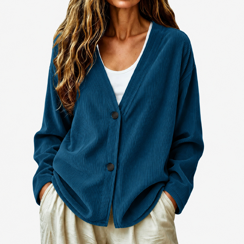 Cardigan femme côtelé à col V boutonné