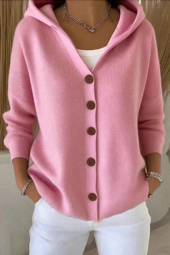 Cardigan femme à capuche boutonné coupe ample