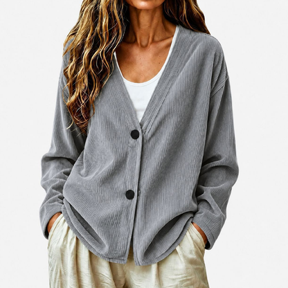 Cardigan femme côtelé à col V boutonné