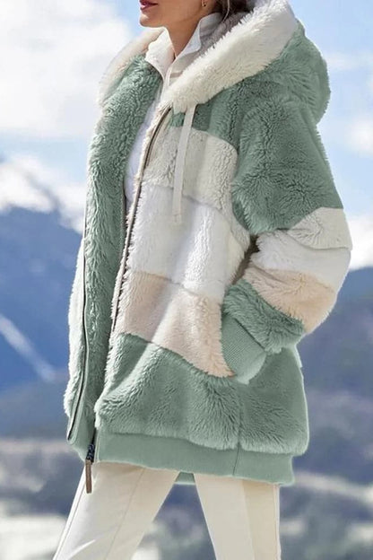 Veste polaire femme à capuche avec blocs de couleur