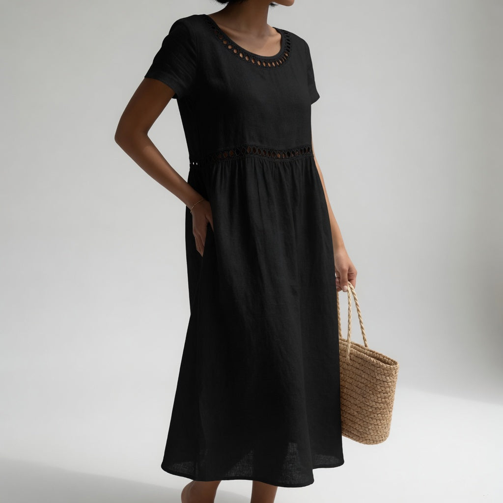 Pernelle™ — Robe midi 100 % coton brodée, à la féminité douce
