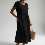 Pernelle™ — Robe midi 100 % coton brodée, à la féminité douce