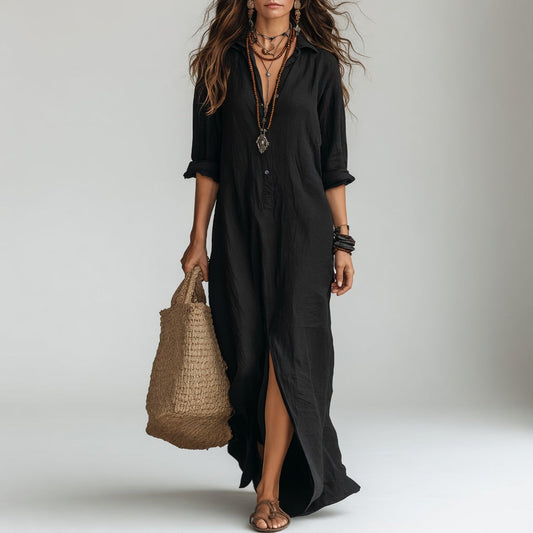 Violaine™ — Robe longue chemise bohème à l’élégance naturelle