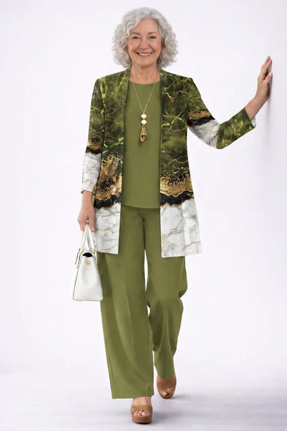 Ensemble trois pièces femme avec cardigan imprimé