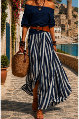 Ensemble femme bohème jaune avec jupe longue rayée