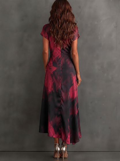Bérénice | Robe Midi Portefeuille à Imprimé Aquarelle