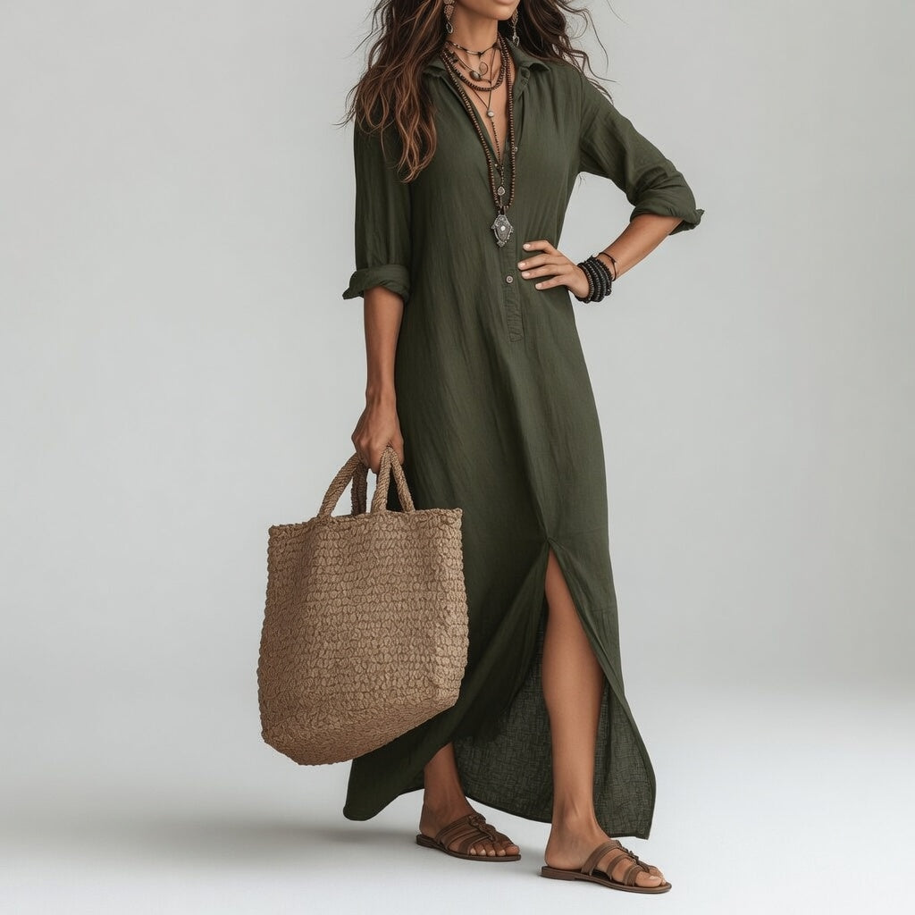 Violaine™ — Robe longue chemise bohème à l’élégance naturelle