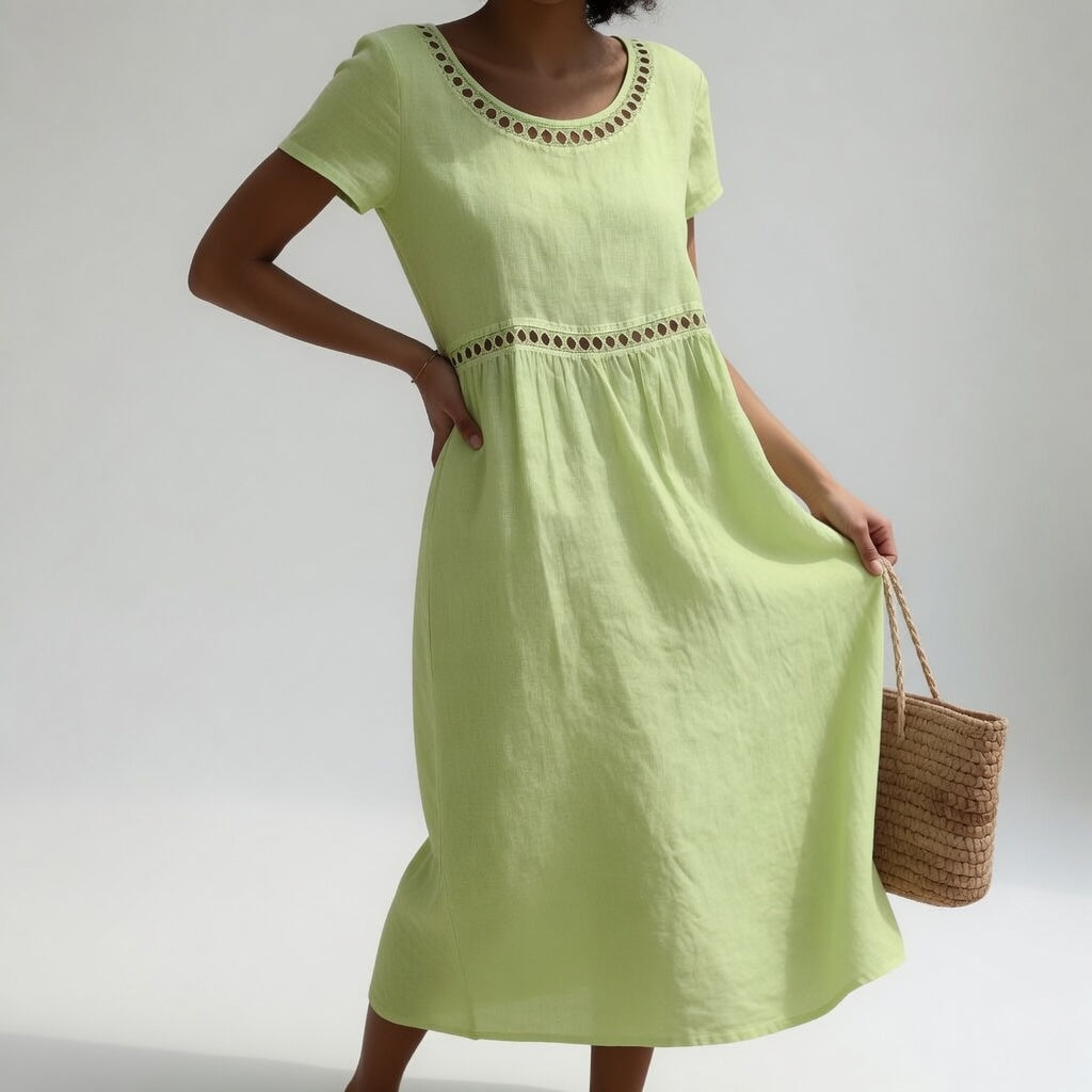 Pernelle™ — Robe midi 100 % coton brodée, à la féminité douce