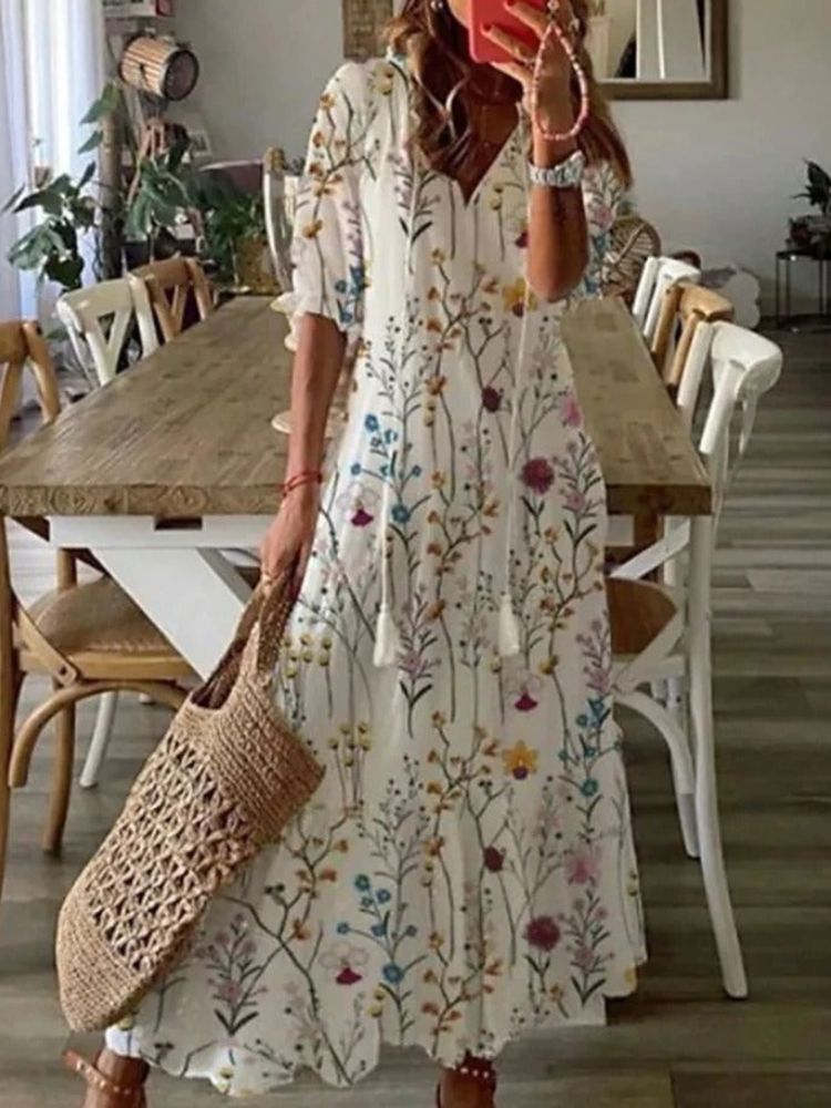 Élodie™ — Élégante robe longue fleurie à la texture veloutée