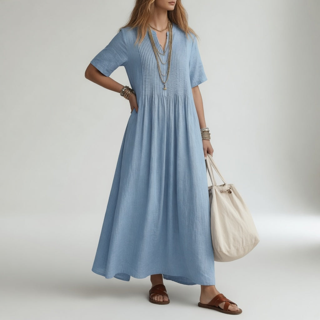 Pélagie™ — Robe longue en coton à col V, synonyme de liberté estivale
