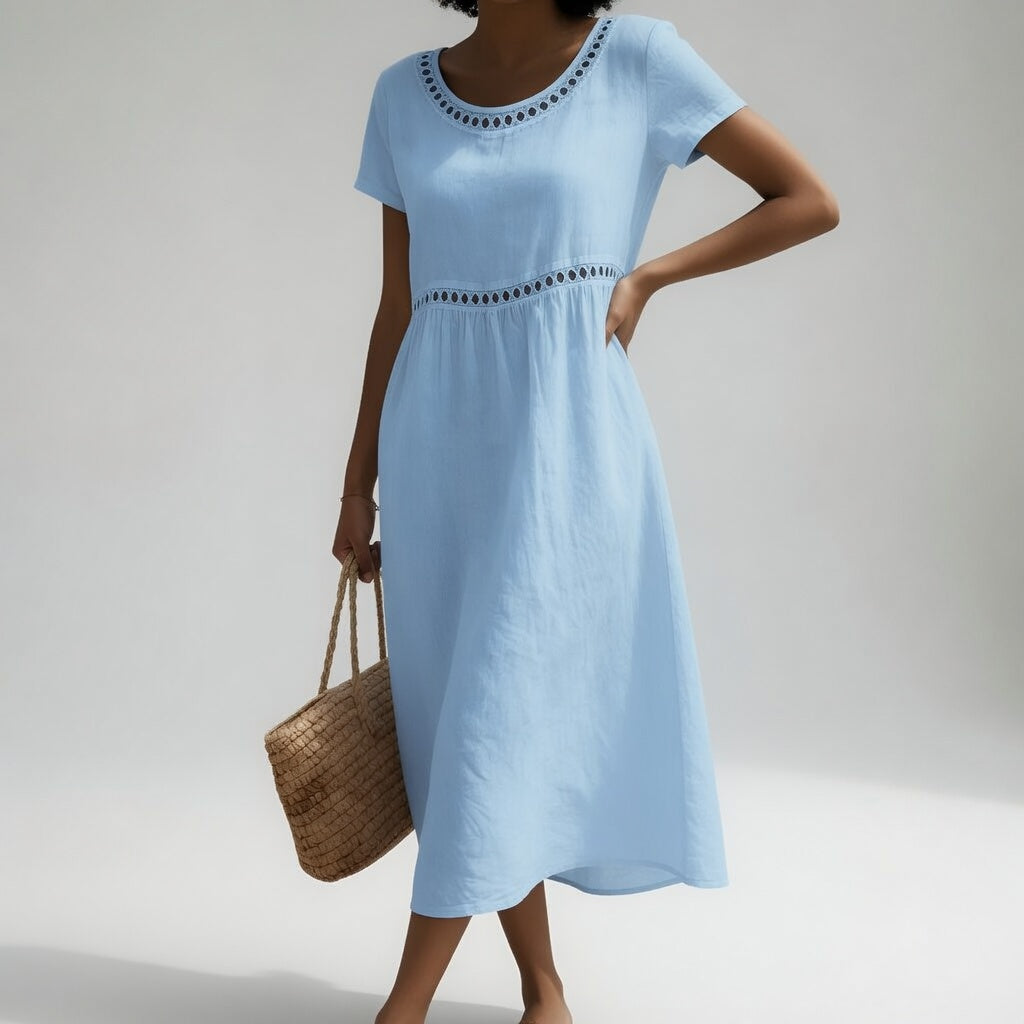 Pernelle™ — Robe midi 100 % coton brodée, à la féminité douce