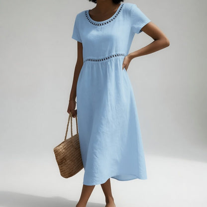 Pernelle™ — Robe midi 100 % coton brodée, à la féminité douce