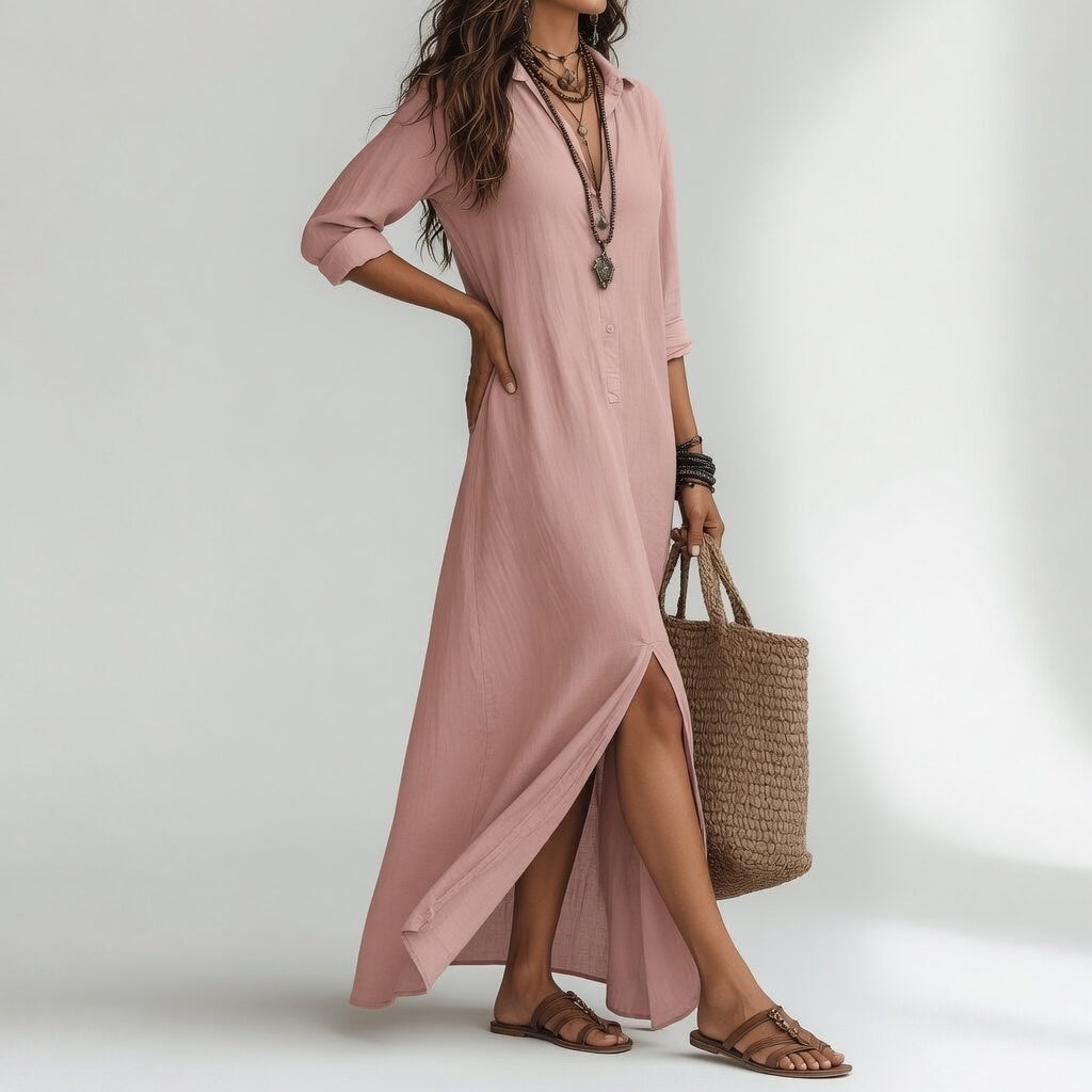Violaine™ — Robe longue chemise bohème à l’élégance naturelle