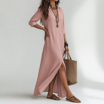 Violaine™ — Robe longue chemise bohème à l’élégance naturelle
