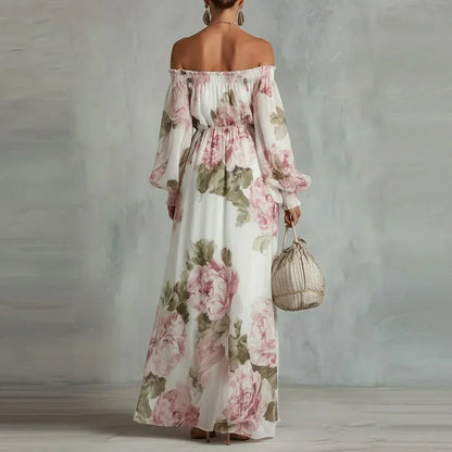 Robe maxi femme épaules dénudées à imprimé floral