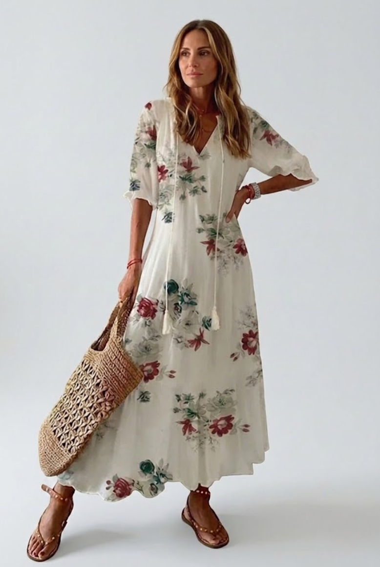Élodie™ — Élégante robe longue fleurie à la texture veloutée