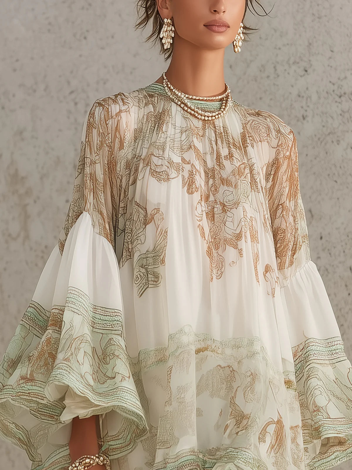 Rosalie | Mini-robe en mousseline à manches volantées et ourlet rayé vert