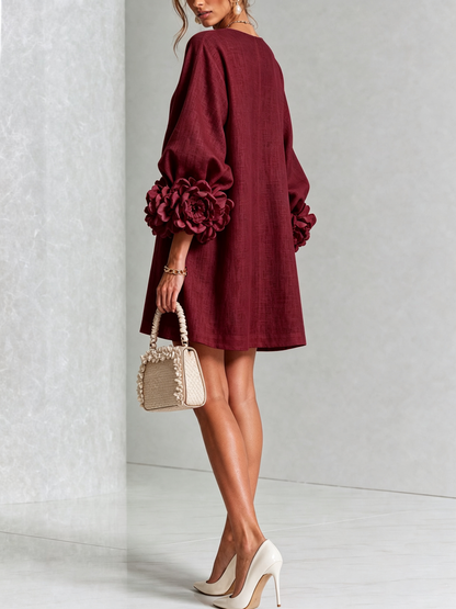 Blanche | Mini Robe Blanche Fleurie à Boutons et Manches Extravagantes
