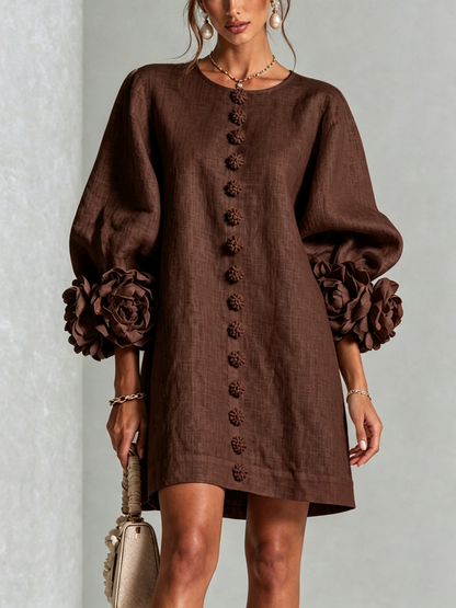Blanche | Mini Robe Blanche Fleurie à Boutons et Manches Extravagantes