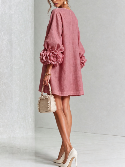 Blanche | Mini Robe Blanche Fleurie à Boutons et Manches Extravagantes